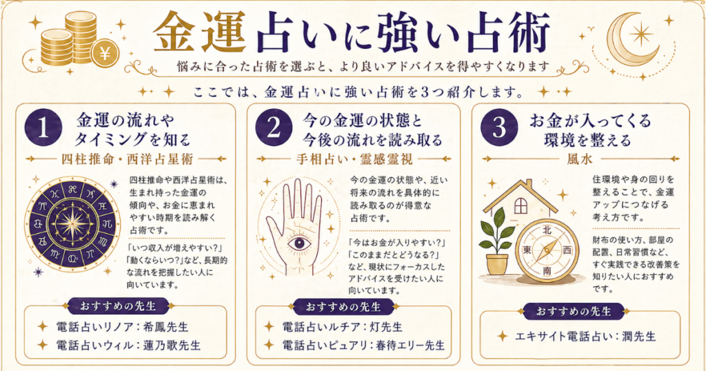 金運に強い電話占い師が使う３つの占術